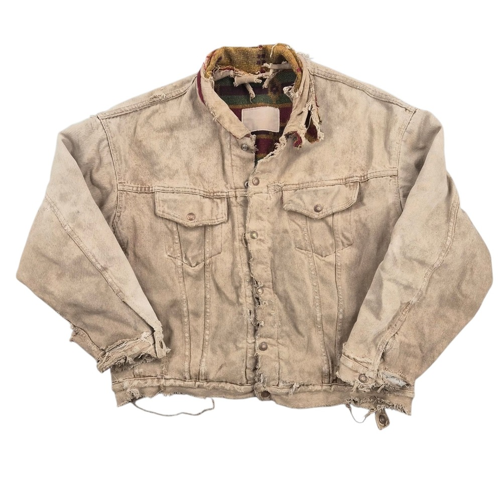 Vintage Levis 70617-4826 Tan Distressed Trucker Jacket Southwestern Lined XL USA